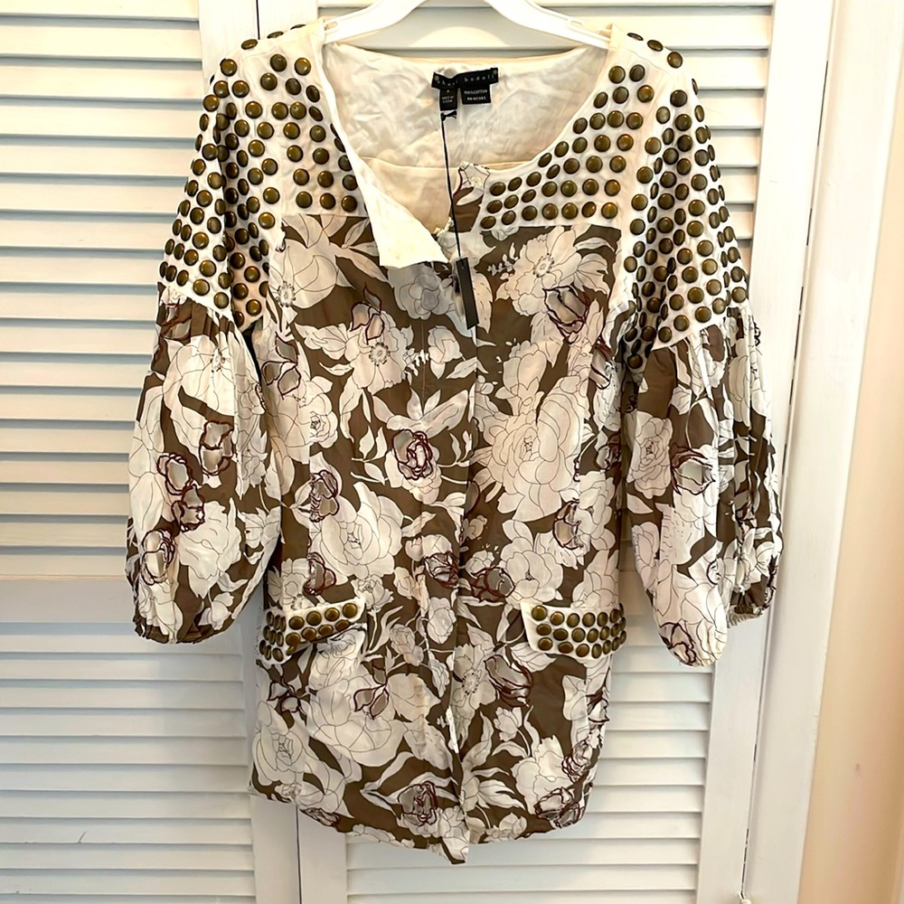NWT Sheri Bodell jacket /coat M fitted front sipper cotton lining beaded detais